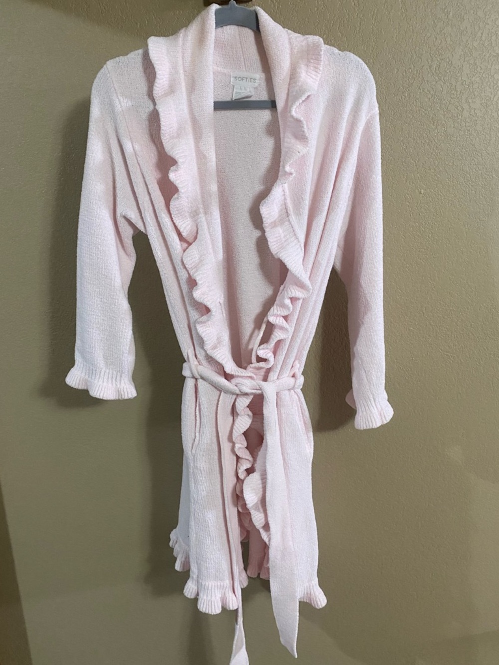 Softies Pink Ruffle Trim Knit Robe